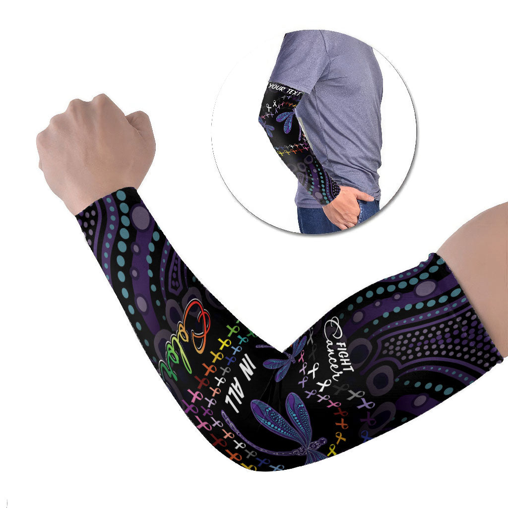 Fight Cancer In All Colors Australia Indigenous Personalized Arm Sleeves Dragonflies Aboriginal Art