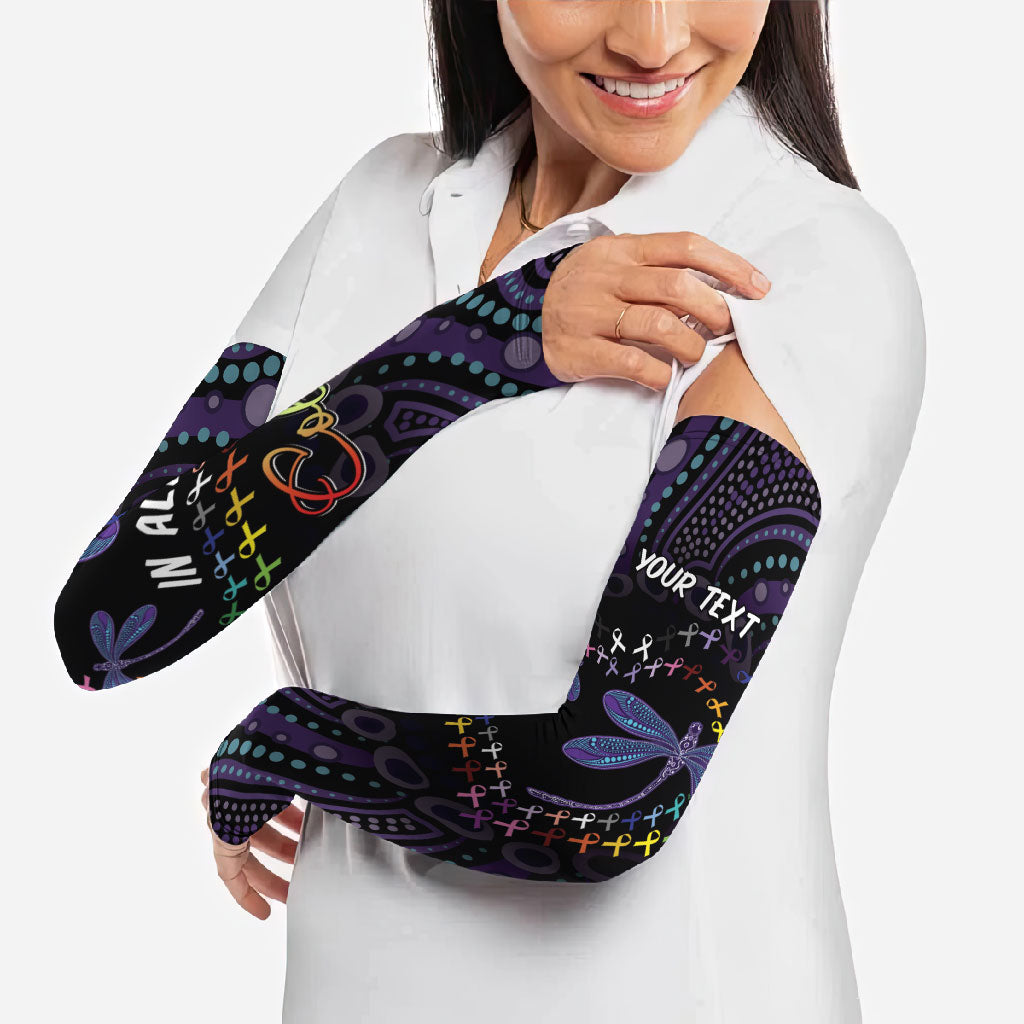 Fight Cancer In All Colors Australia Indigenous Personalized Arm Sleeves Dragonflies Aboriginal Art