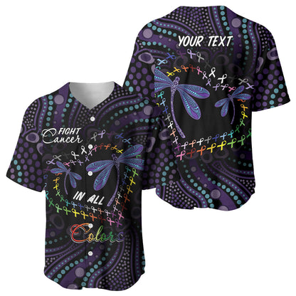 Fight Cancer In All Colors Australia Indigenous Personalized Baseball Jersey Dragonflies Aboriginal Art