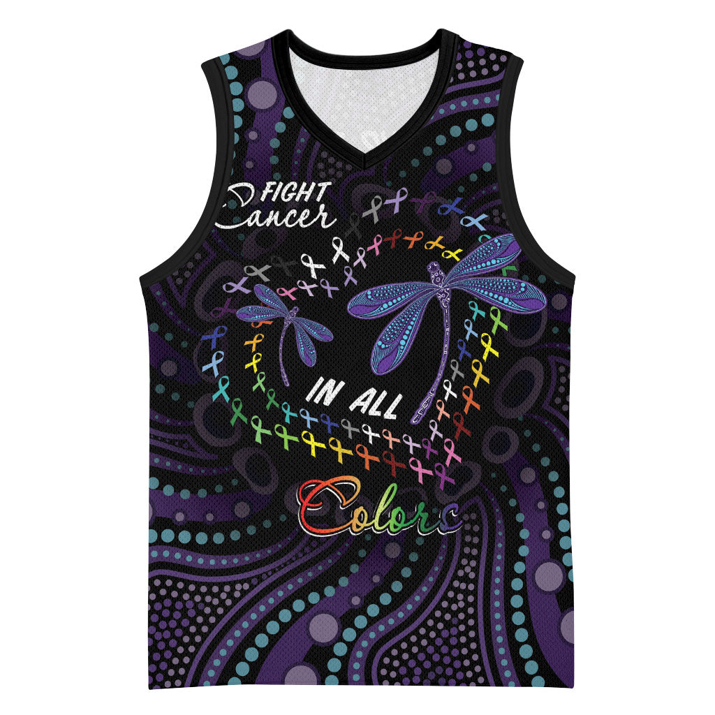 Fight Cancer In All Colors Australia Indigenous Personalized Basketball Jersey Dragonflies Aboriginal Art