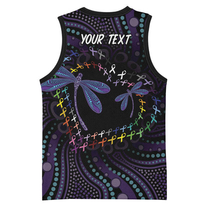 Fight Cancer In All Colors Australia Indigenous Personalized Basketball Jersey Dragonflies Aboriginal Art