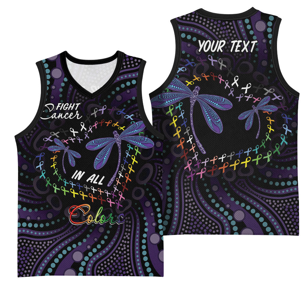 Fight Cancer In All Colors Australia Indigenous Personalized Basketball Jersey Dragonflies Aboriginal Art