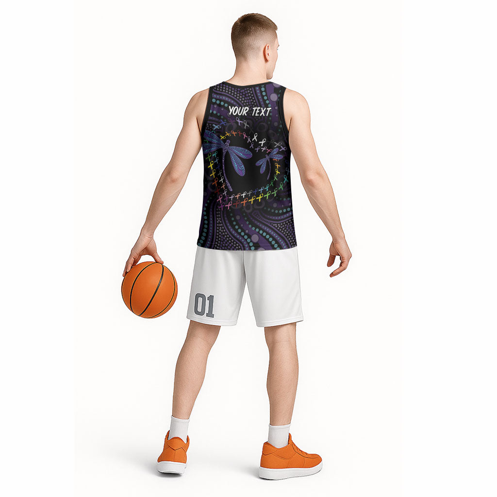 Fight Cancer In All Colors Australia Indigenous Personalized Basketball Jersey Dragonflies Aboriginal Art