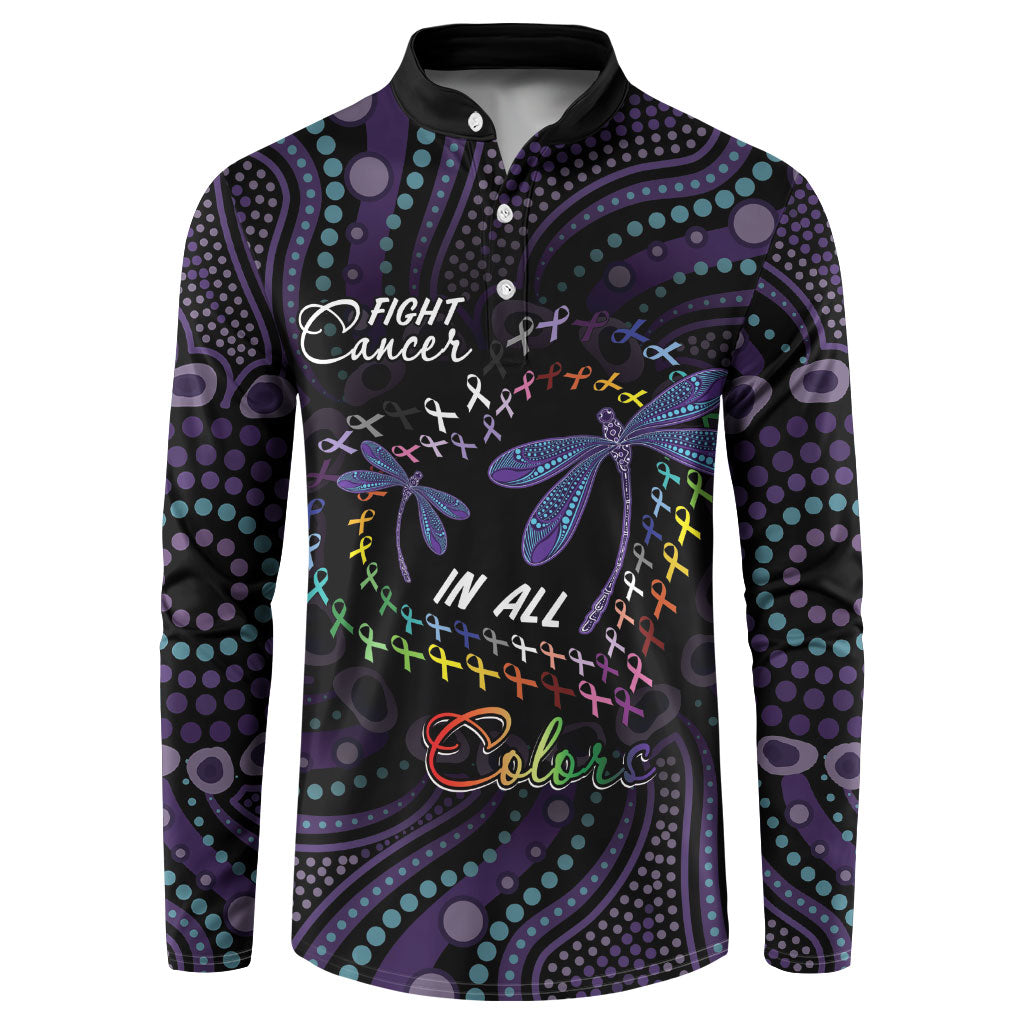 Fight Cancer In All Colors Australia Indigenous Personalized Button Sweatshirt Dragonflies Aboriginal Art