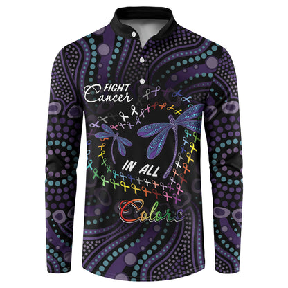 Fight Cancer In All Colors Australia Indigenous Personalized Button Sweatshirt Dragonflies Aboriginal Art
