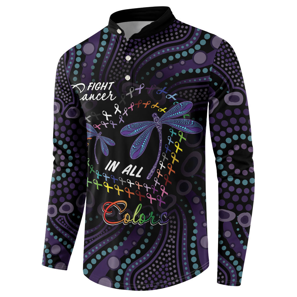 Fight Cancer In All Colors Australia Indigenous Personalized Button Sweatshirt Dragonflies Aboriginal Art