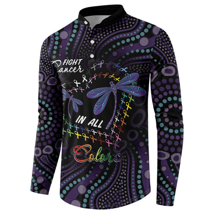 Fight Cancer In All Colors Australia Indigenous Personalized Button Sweatshirt Dragonflies Aboriginal Art