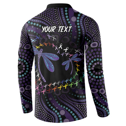 Fight Cancer In All Colors Australia Indigenous Personalized Button Sweatshirt Dragonflies Aboriginal Art