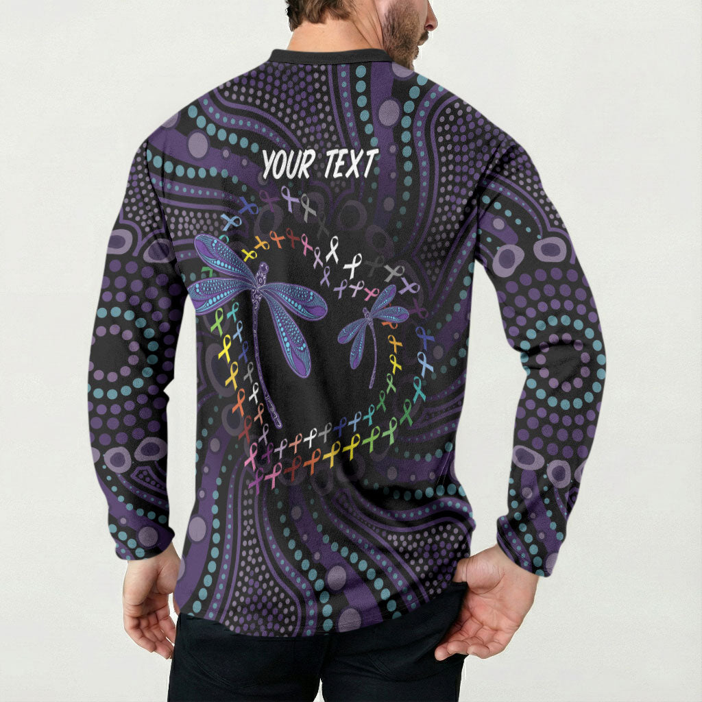 Fight Cancer In All Colors Australia Indigenous Personalized Button Sweatshirt Dragonflies Aboriginal Art