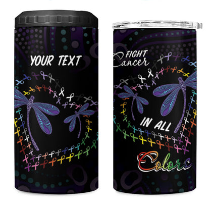 Fight Cancer In All Colors Australia Indigenous Personalized 4 in 1 Can Cooler Tumbler Dragonflies Aboriginal Art