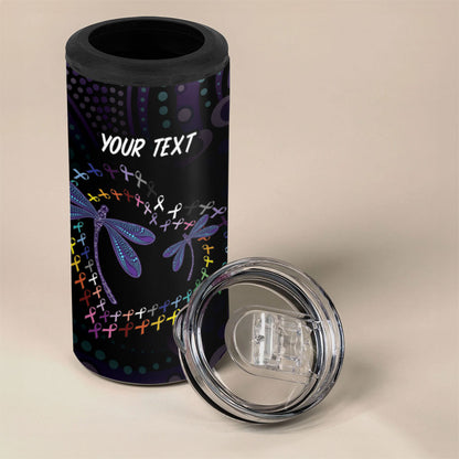 Fight Cancer In All Colors Australia Indigenous Personalized 4 in 1 Can Cooler Tumbler Dragonflies Aboriginal Art