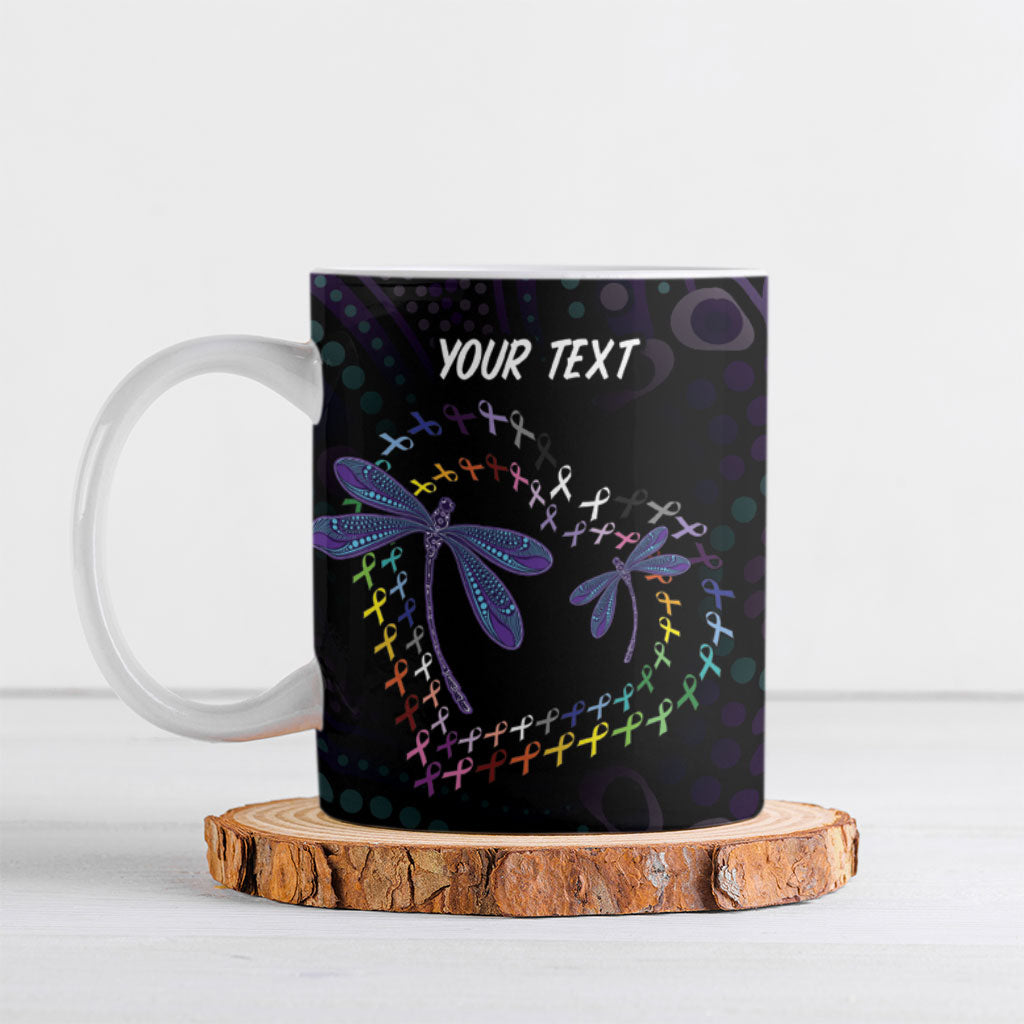 Fight Cancer In All Colors Australia Indigenous Personalized Ceramic Mug Dragonflies Aboriginal Art