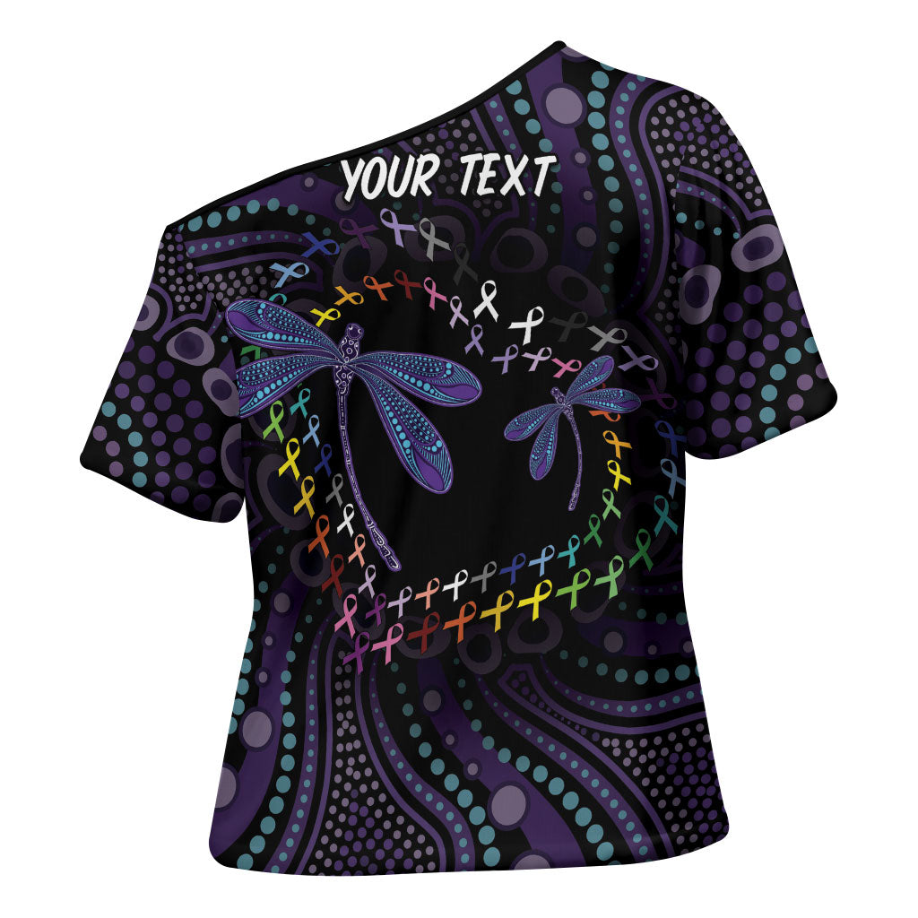 Fight Cancer In All Colors Australia Indigenous Personalized Cross Shoulder Shirt Dragonflies Aboriginal Art