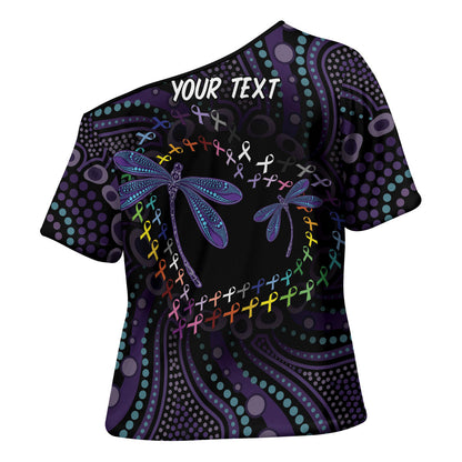 Fight Cancer In All Colors Australia Indigenous Personalized Cross Shoulder Shirt Dragonflies Aboriginal Art