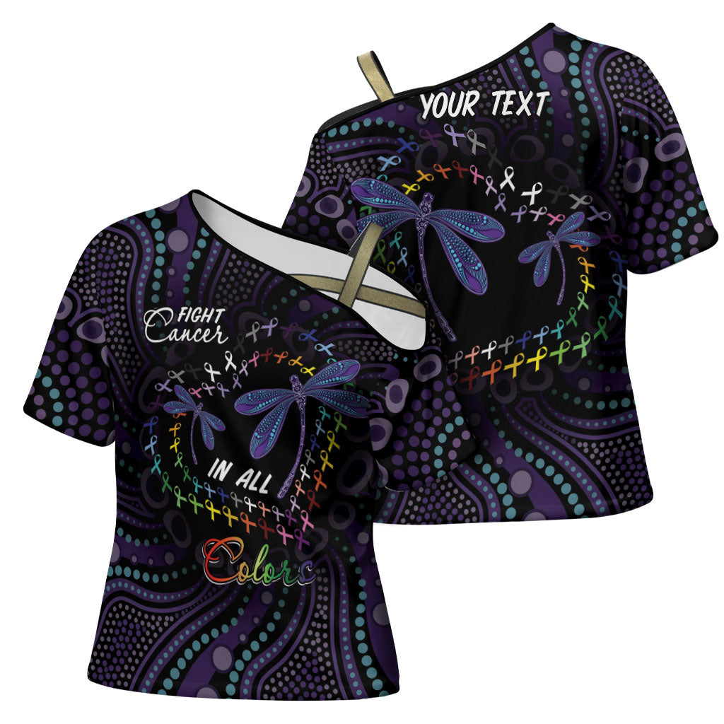 Fight Cancer In All Colors Australia Indigenous Personalized Cross Shoulder Shirt Dragonflies Aboriginal Art