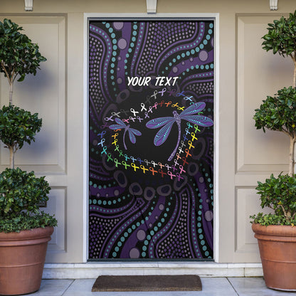 Fight Cancer In All Colors Australia Indigenous Personalized Door Cover Dragonflies Aboriginal Art