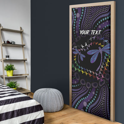 Fight Cancer In All Colors Australia Indigenous Personalized Door Cover Dragonflies Aboriginal Art