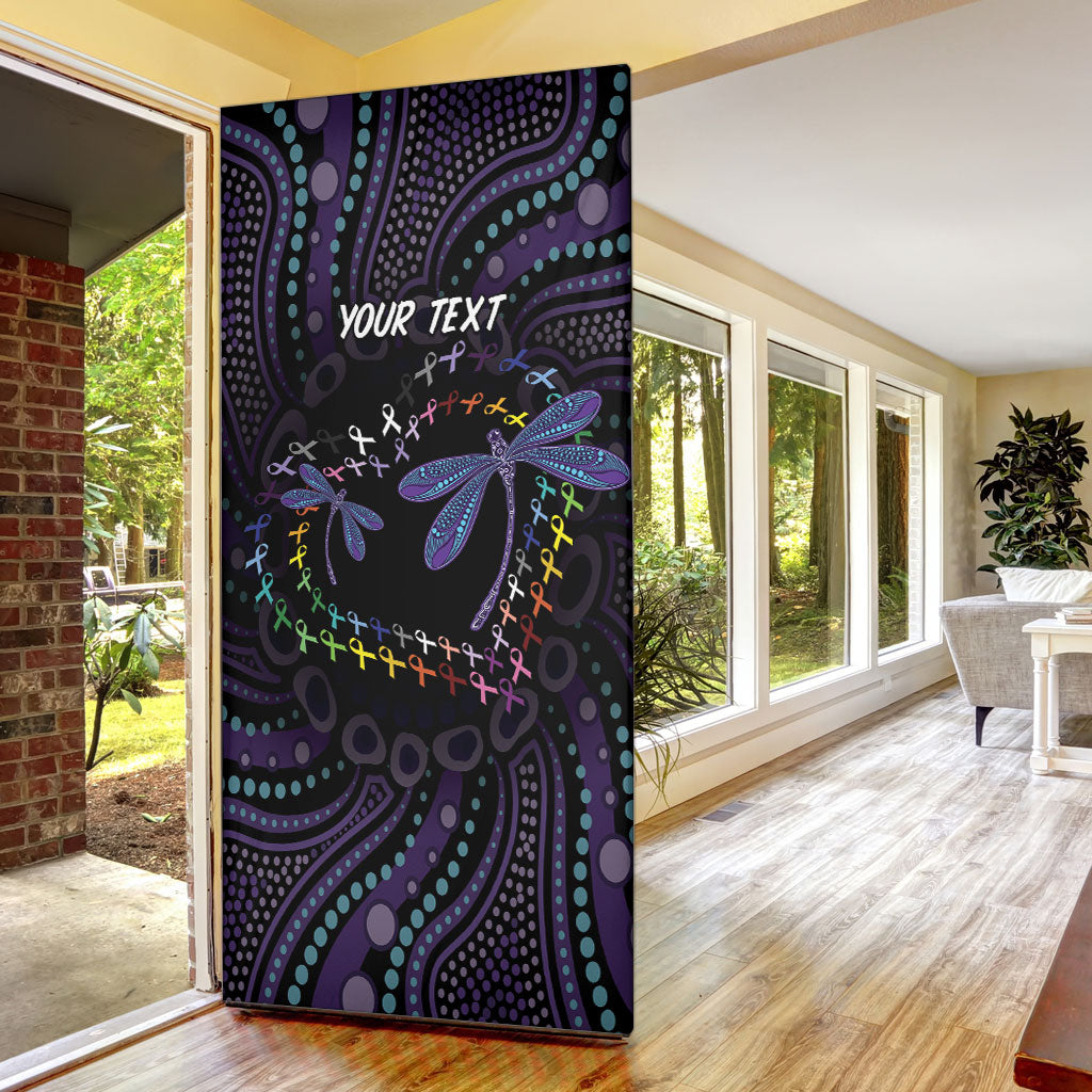 Fight Cancer In All Colors Australia Indigenous Personalized Door Cover Dragonflies Aboriginal Art