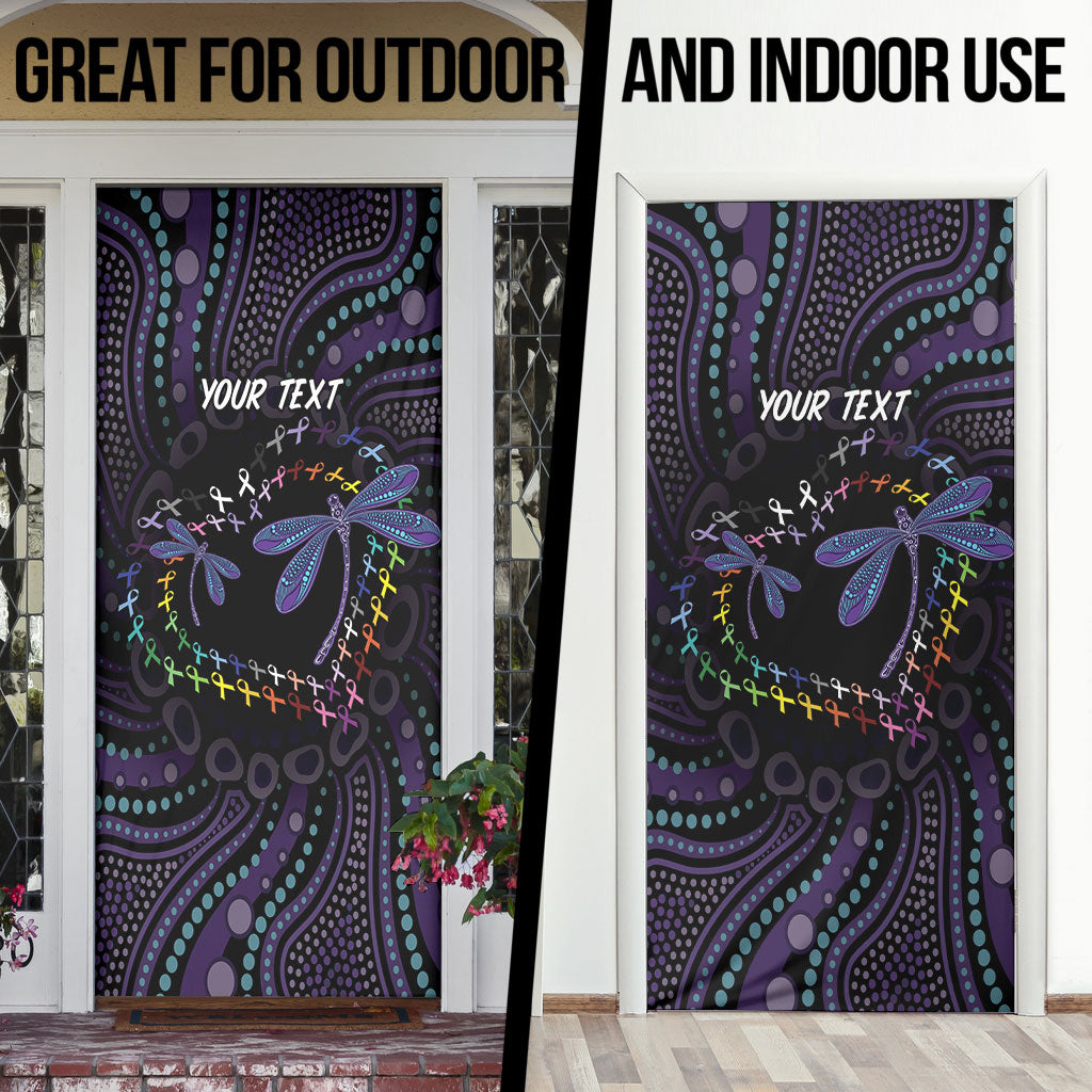 Fight Cancer In All Colors Australia Indigenous Personalized Door Cover Dragonflies Aboriginal Art