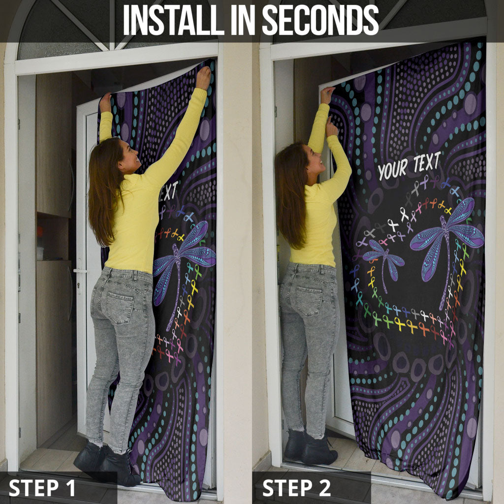 Fight Cancer In All Colors Australia Indigenous Personalized Door Cover Dragonflies Aboriginal Art
