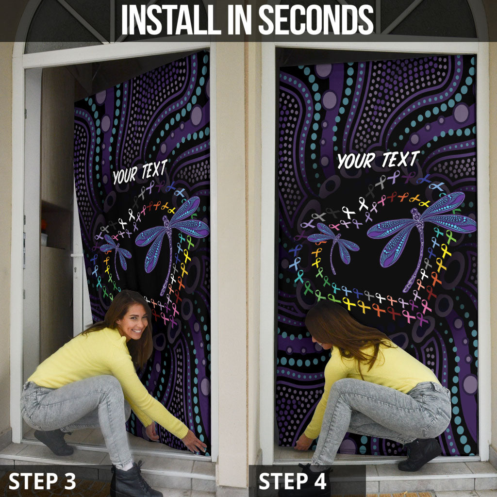 Fight Cancer In All Colors Australia Indigenous Personalized Door Cover Dragonflies Aboriginal Art