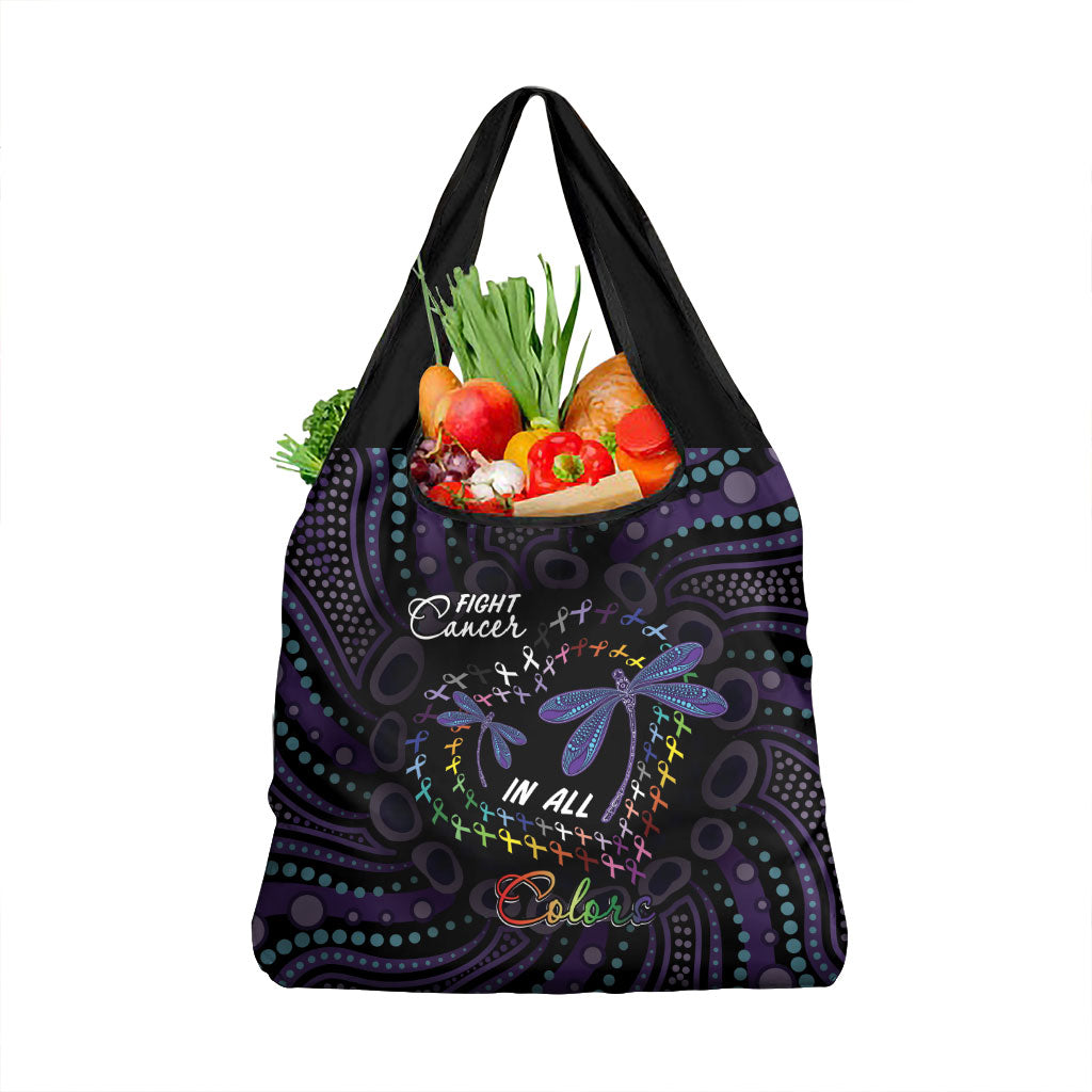 Fight Cancer In All Colors Australia Indigenous Grocery Bag Dragonflies Aboriginal Art