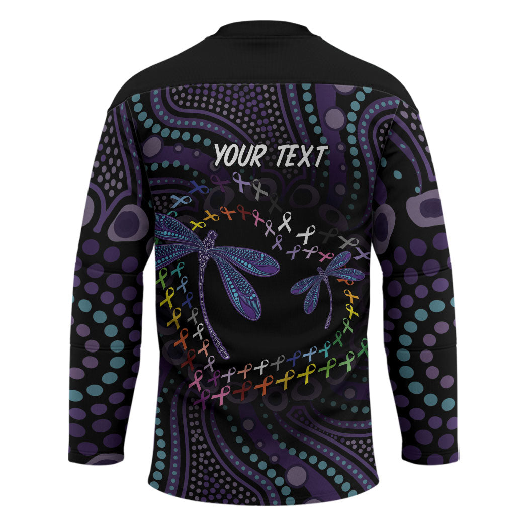 Fight Cancer In All Colors Australia Indigenous Personalized Hockey Jersey Dragonflies Aboriginal Art