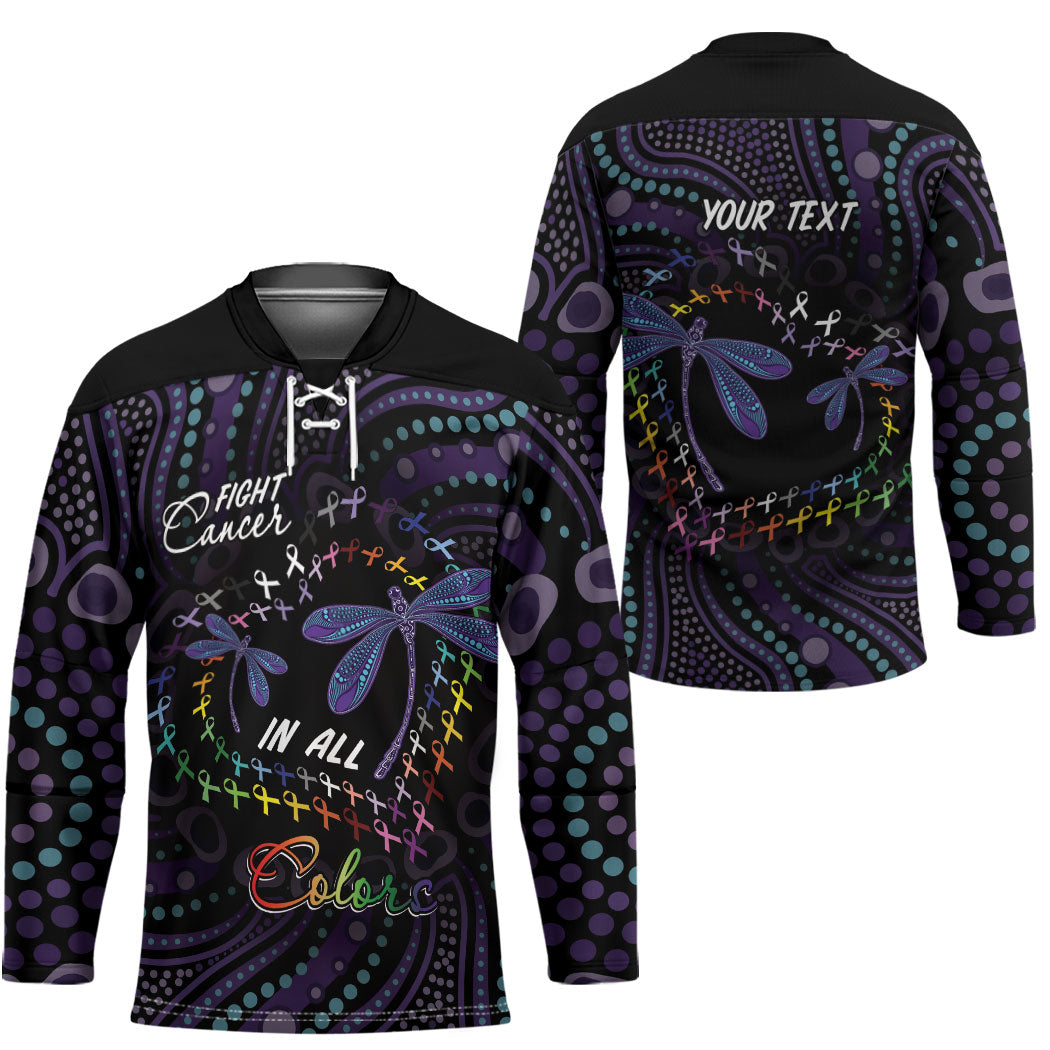 Fight Cancer In All Colors Australia Indigenous Personalized Hockey Jersey Dragonflies Aboriginal Art