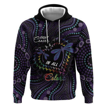 Fight Cancer In All Colors Australia Indigenous Personalized Hoodie Dragonflies Aboriginal Art