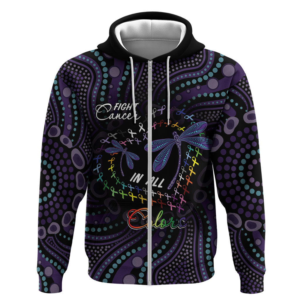 Fight Cancer In All Colors Australia Indigenous Personalized Hoodie Dragonflies Aboriginal Art