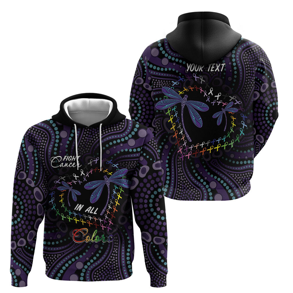 Fight Cancer In All Colors Australia Indigenous Personalized Hoodie Dragonflies Aboriginal Art