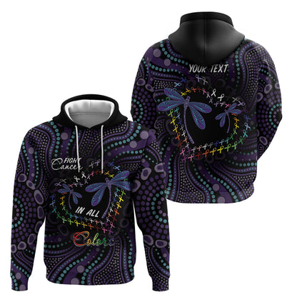 Fight Cancer In All Colors Australia Indigenous Personalized Hoodie Dragonflies Aboriginal Art
