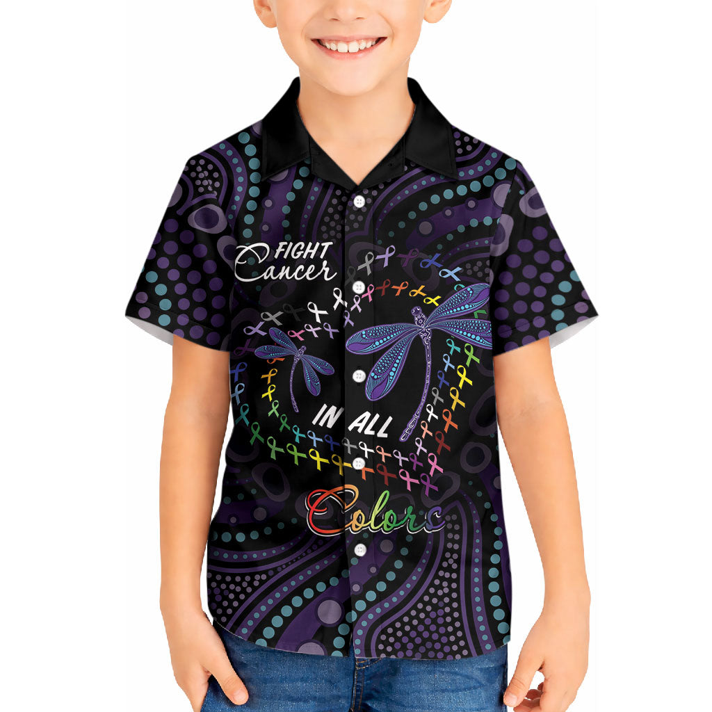 Fight Cancer In All Colors Australia Indigenous Personalized Kid Hawaiian Shirt Dragonflies Aboriginal Art