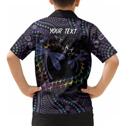 Fight Cancer In All Colors Australia Indigenous Personalized Kid Hawaiian Shirt Dragonflies Aboriginal Art