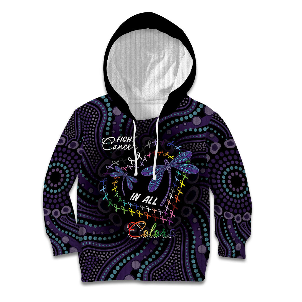 Fight Cancer In All Colors Australia Indigenous Personalized Kid Hoodie Dragonflies Aboriginal Art