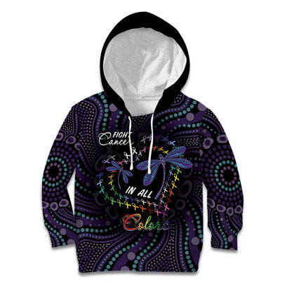 Fight Cancer In All Colors Australia Indigenous Personalized Kid Hoodie Dragonflies Aboriginal Art