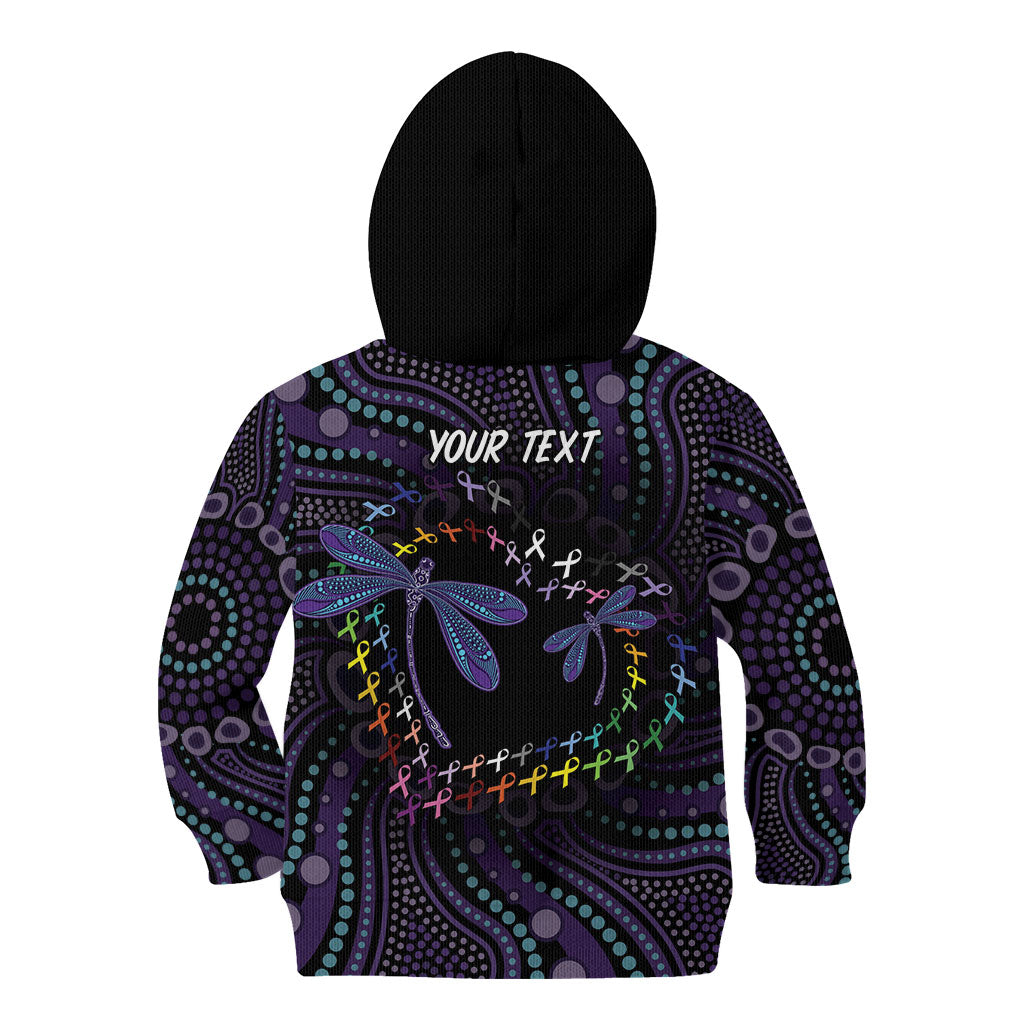 Fight Cancer In All Colors Australia Indigenous Personalized Kid Hoodie Dragonflies Aboriginal Art