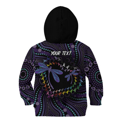 Fight Cancer In All Colors Australia Indigenous Personalized Kid Hoodie Dragonflies Aboriginal Art