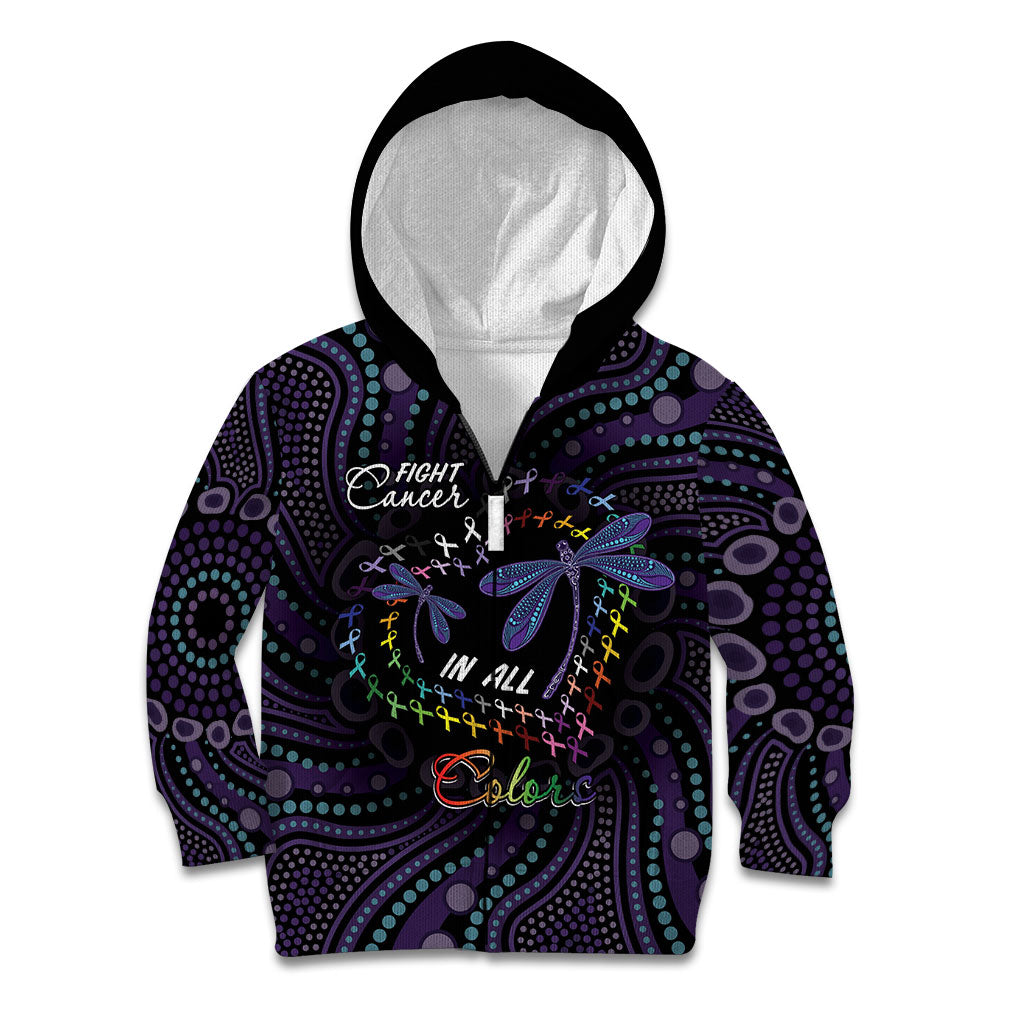 Fight Cancer In All Colors Australia Indigenous Personalized Kid Hoodie Dragonflies Aboriginal Art