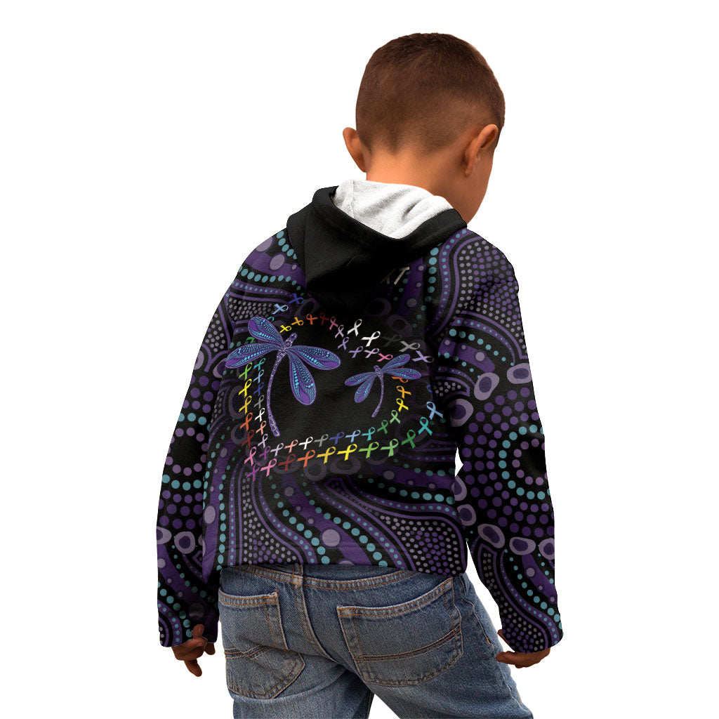 Fight Cancer In All Colors Australia Indigenous Personalized Kid Hoodie Dragonflies Aboriginal Art