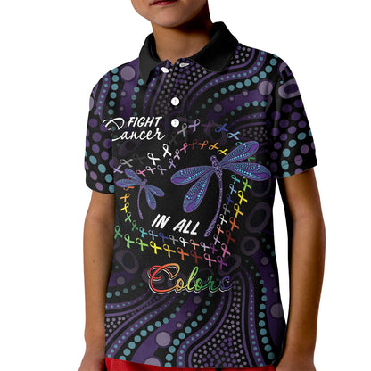 Fight Cancer In All Colors Australia Indigenous Personalized Kid Polo Shirt Dragonflies Aboriginal Art
