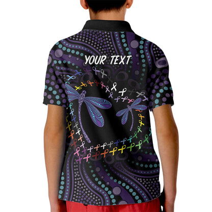 Fight Cancer In All Colors Australia Indigenous Personalized Kid Polo Shirt Dragonflies Aboriginal Art