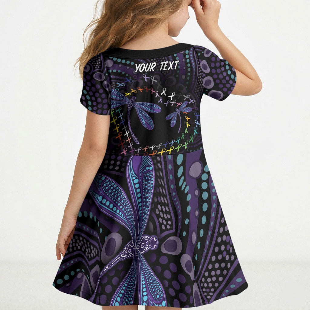 Fight Cancer In All Colors Australia Indigenous Personalized Kid Short Sleeve Dress Dragonflies Aboriginal Art