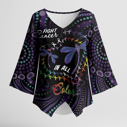 Fight Cancer In All Colors Australia Indigenous Personalized Kimono Sleeve Blouse Dragonflies Aboriginal Art
