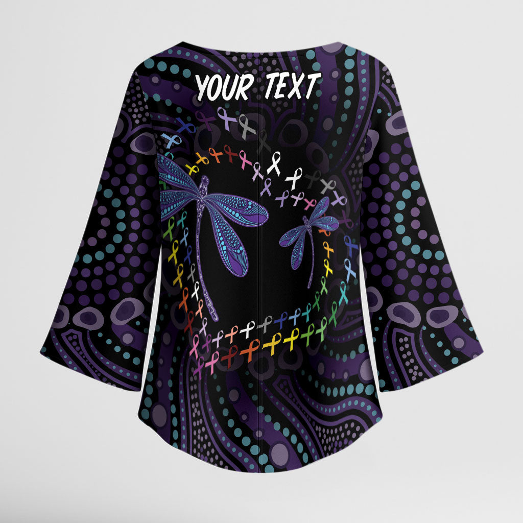 Fight Cancer In All Colors Australia Indigenous Personalized Kimono Sleeve Blouse Dragonflies Aboriginal Art