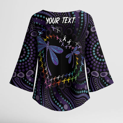 Fight Cancer In All Colors Australia Indigenous Personalized Kimono Sleeve Blouse Dragonflies Aboriginal Art