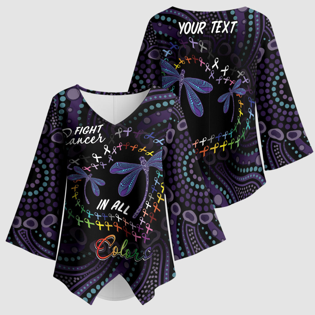 Fight Cancer In All Colors Australia Indigenous Personalized Kimono Sleeve Blouse Dragonflies Aboriginal Art