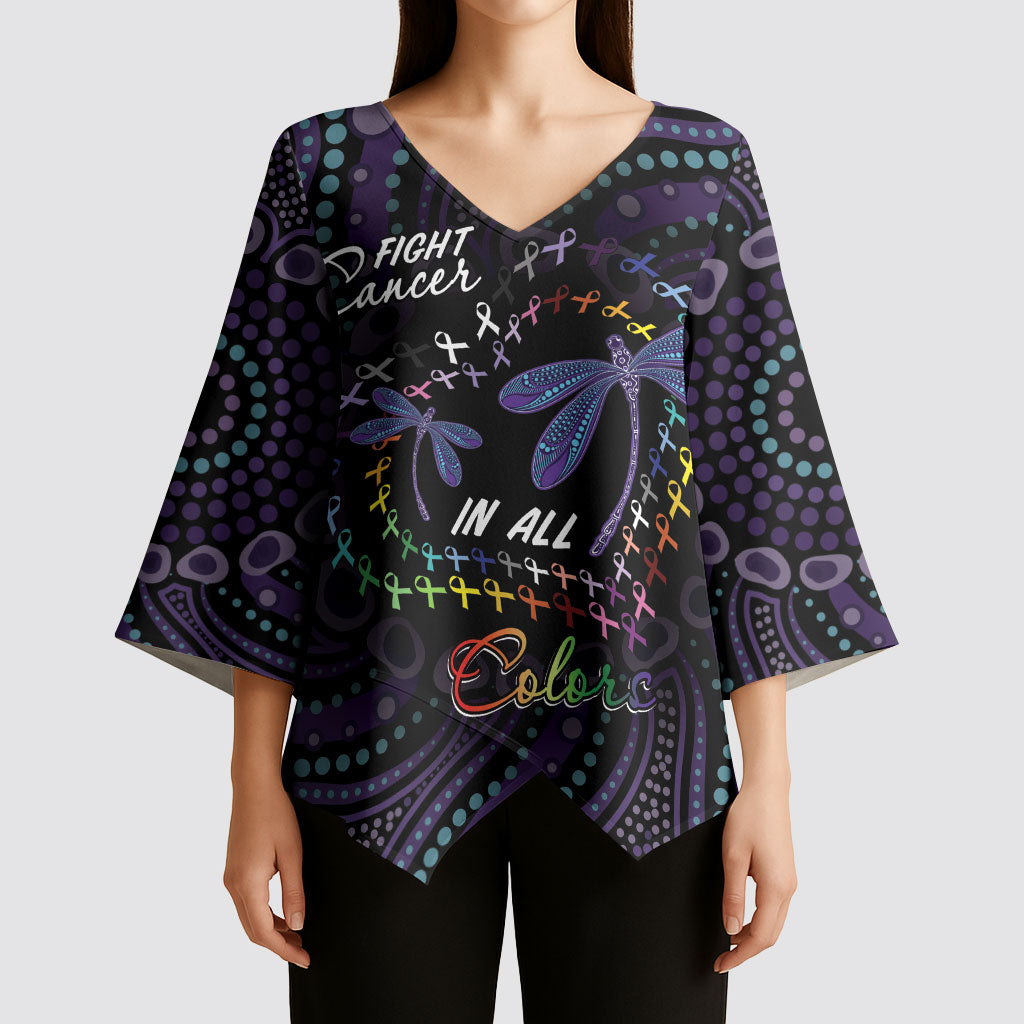 Fight Cancer In All Colors Australia Indigenous Personalized Kimono Sleeve Blouse Dragonflies Aboriginal Art
