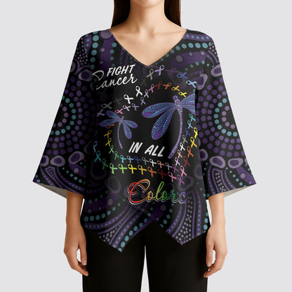 Fight Cancer In All Colors Australia Indigenous Personalized Kimono Sleeve Blouse Dragonflies Aboriginal Art