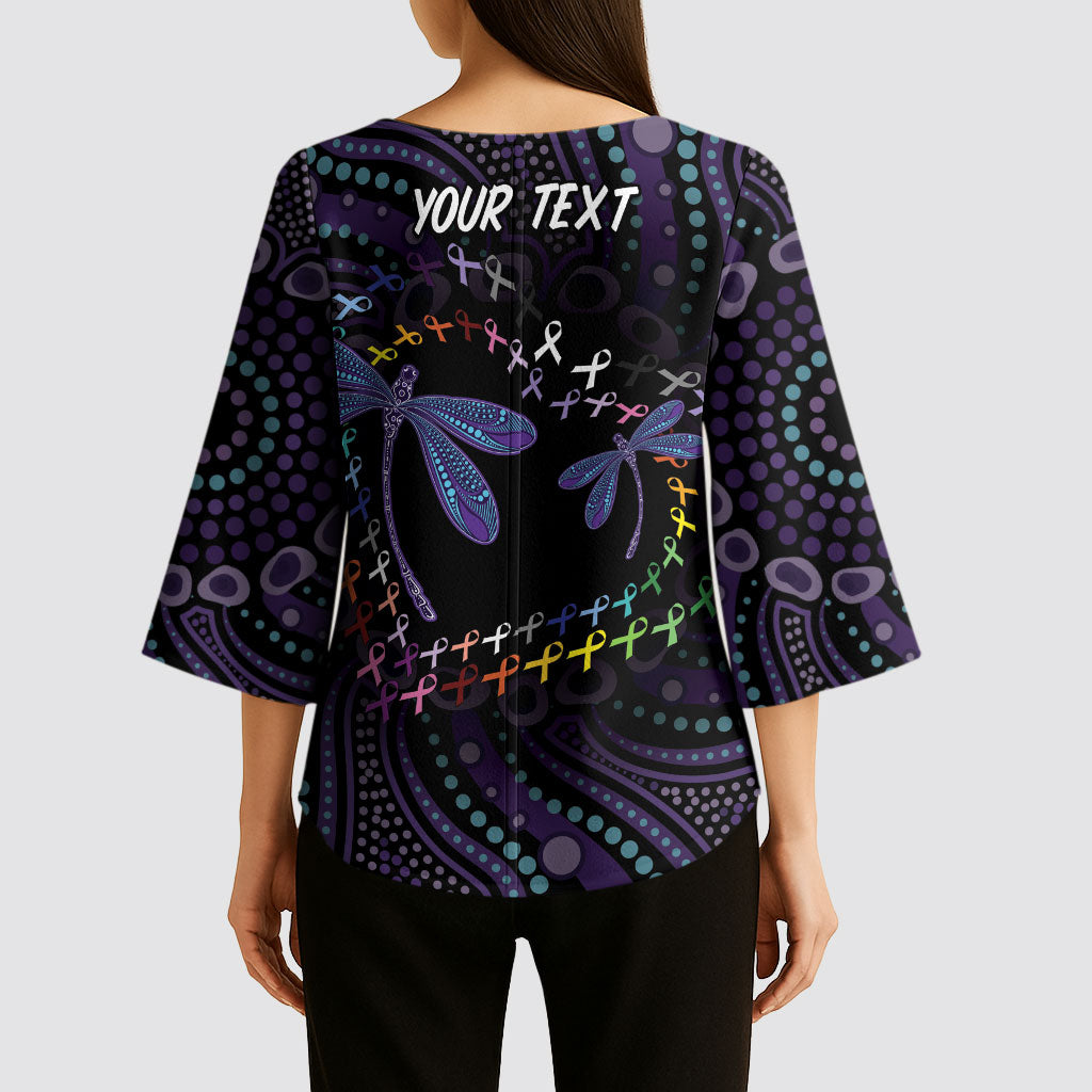 Fight Cancer In All Colors Australia Indigenous Personalized Kimono Sleeve Blouse Dragonflies Aboriginal Art